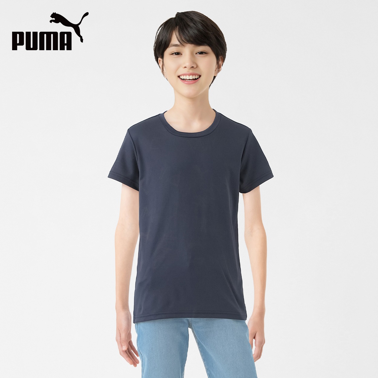 PUMA プーマ 半袖ジャガードシャツ 男の子 キッズ 130cm-160cm(ネイビー-160cm)