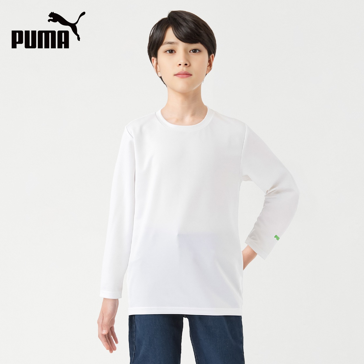 PUMA プーマ 長袖ジャガードシャツ 男の子 キッズ 130cm-160cm(ホワイト-130cm)