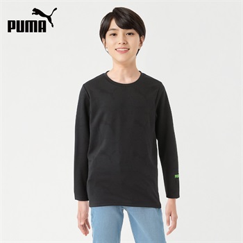 PUMA プーマ 長袖ジャガードシャツ 男の子 キッズ 130cm-160cm(ブラック-130cm)