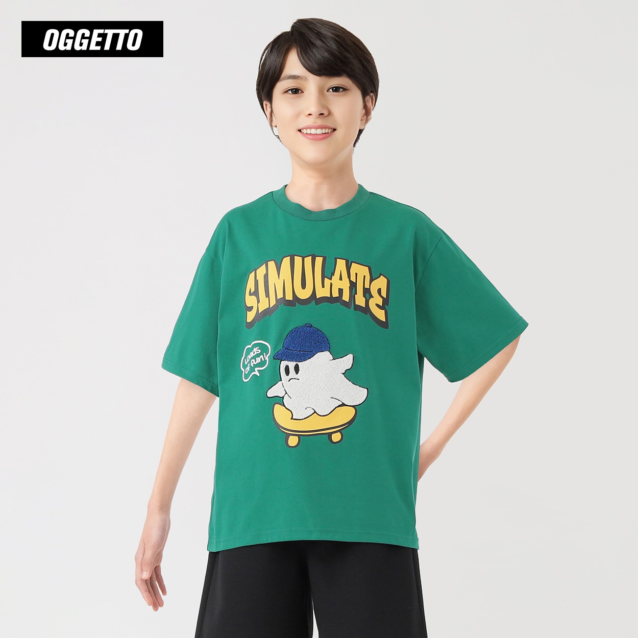 OGGETTO(オジェット) オバケサガラ刺しゅうTシャツ 男の子 キッズ 140cm-170cm(グリーン-150cm)
