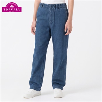 ストレッチデニムワイドテーパードパンツ キッズ 男の子 トップバリュ 130cm-160cm(ブルー-130cm)