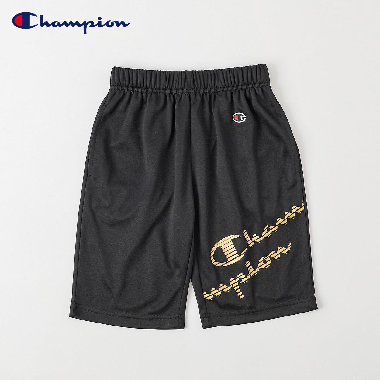 Champion チャンピオン光沢プリントハーフパンツ 男の子 キッズ 130cm-160cm(ブラック-160cm)