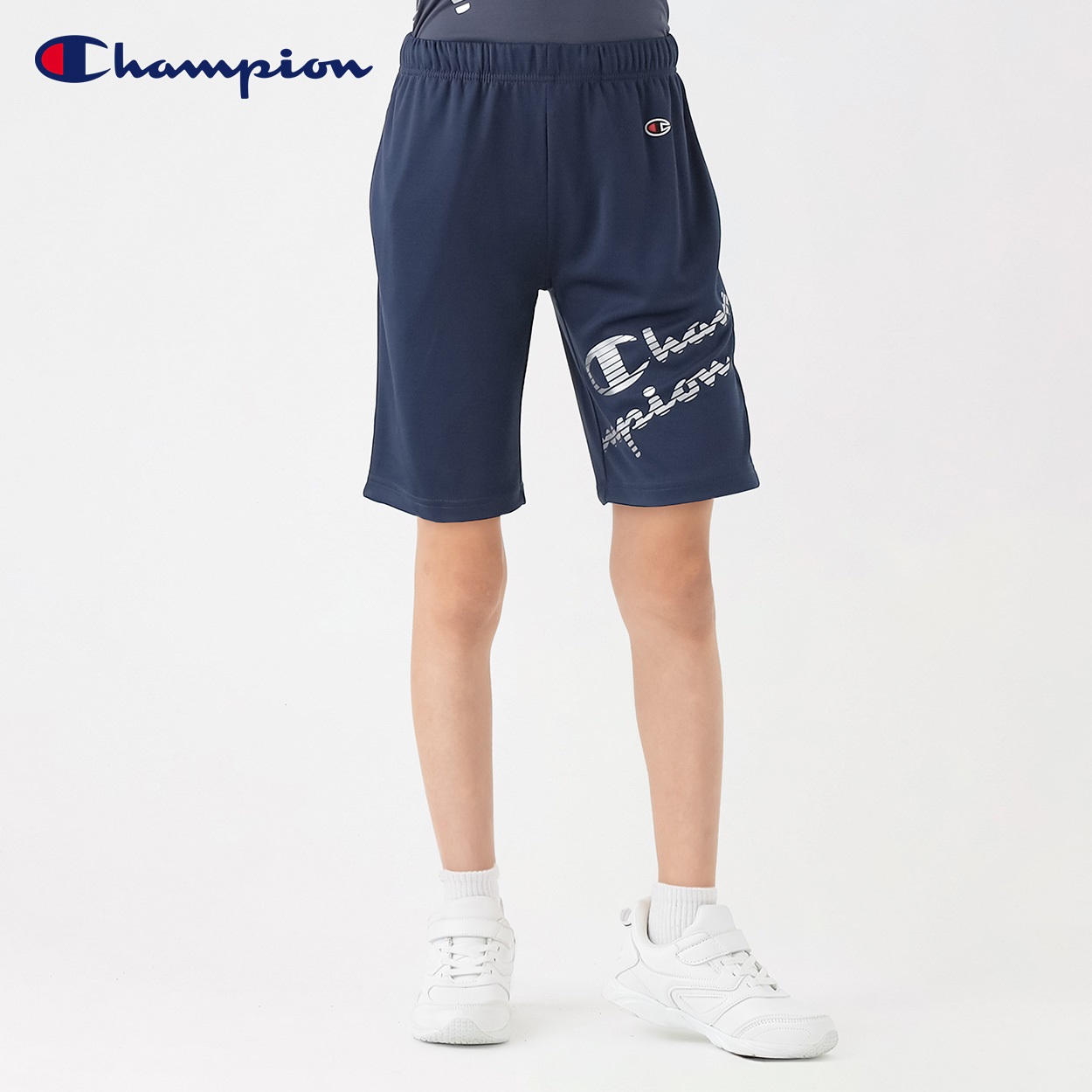 Champion チャンピオン光沢プリントハーフパンツ 男の子 キッズ 130cm-160cm(ネイビー-140cm)