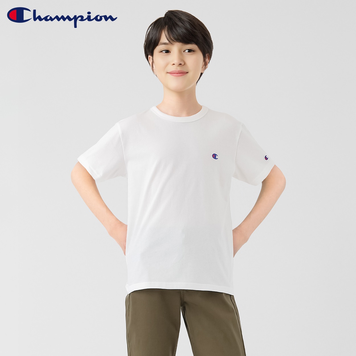 Champion(チャンピオン) ワンポイント半袖Ｔシャツ 男の子 キッズ 130cm-160cm(ホワイト-160cm)
