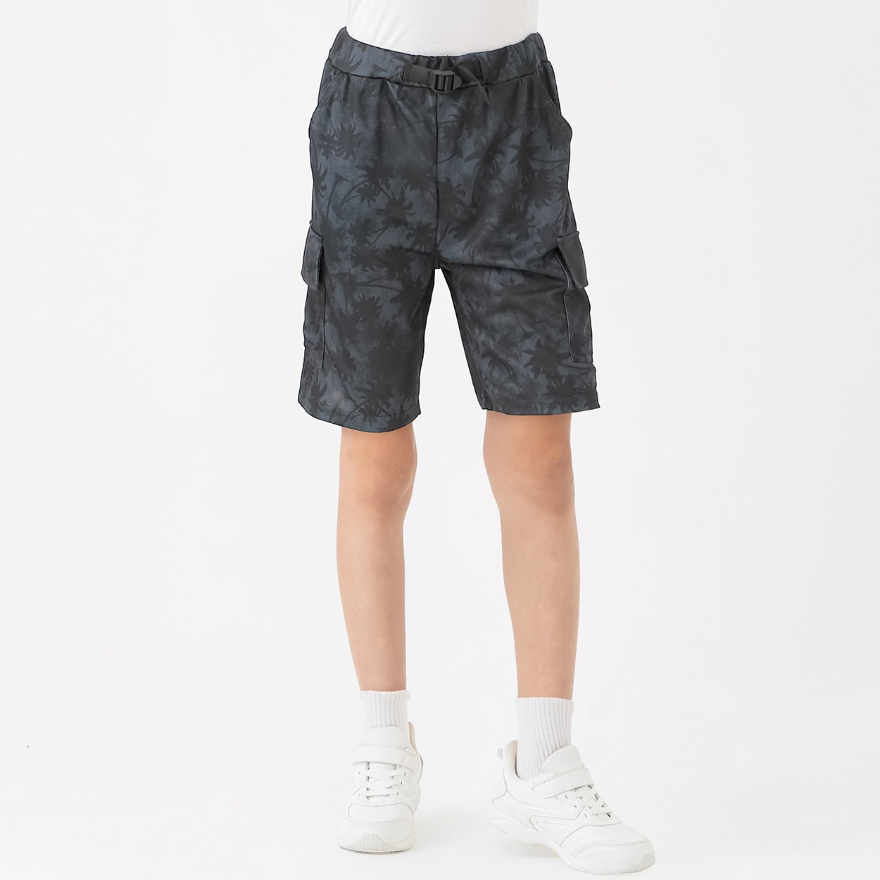ニットメッシュバックル付ハーフパンツ 男の子 キッズ 130cm-160cm(ブラック-150cm)