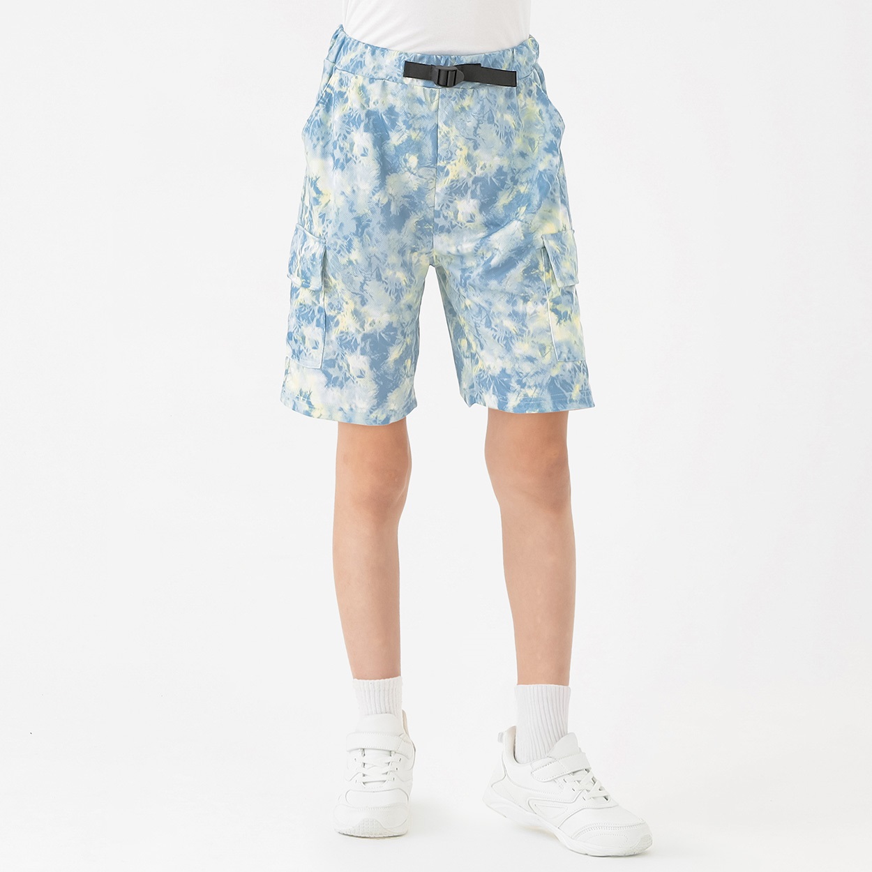 ニットメッシュバックル付ハーフパンツ 男の子 キッズ 130cm-160cm(ブルー-160cm)