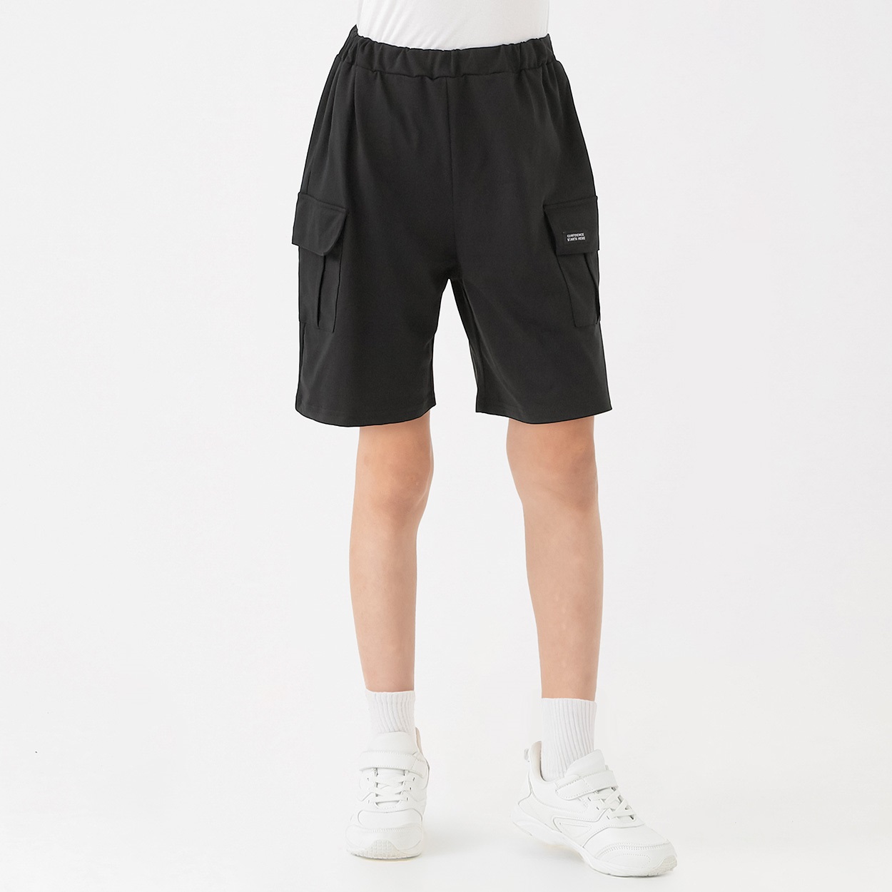 エステル天竺カーゴポケットハーフパンツ 男の子 キッズ 130cm-160cm(ブラック-140cm)