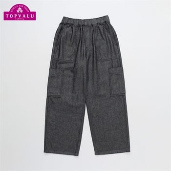 コットンワイドカーゴパンツ キッズ 男の子 トップバリュ 130cm-160cm(ブラック(デニム)-130cm)