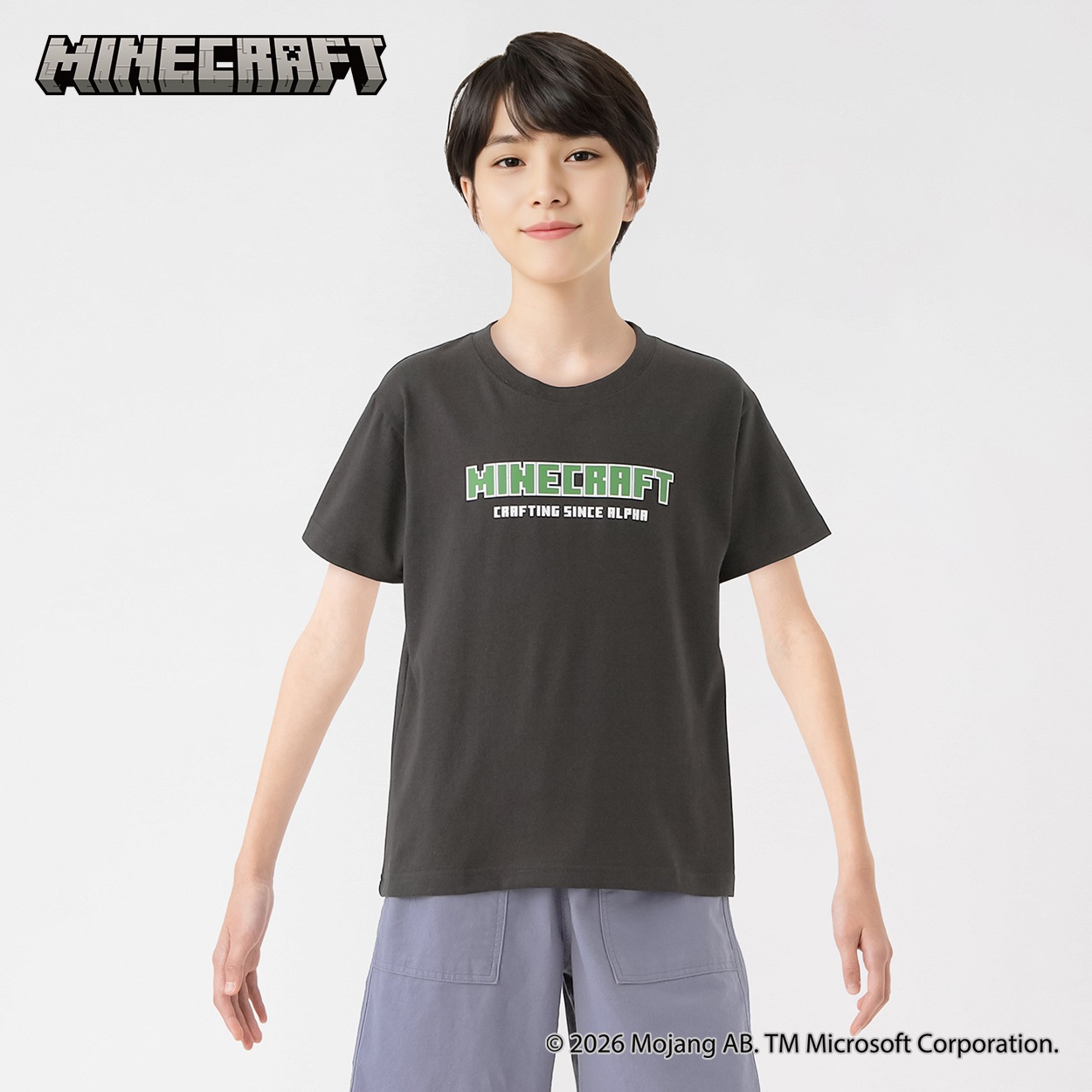 Minecraft(マインクラフト)半袖Tシャツ キッズ 130cm-160cm(スミクロ-140cm)