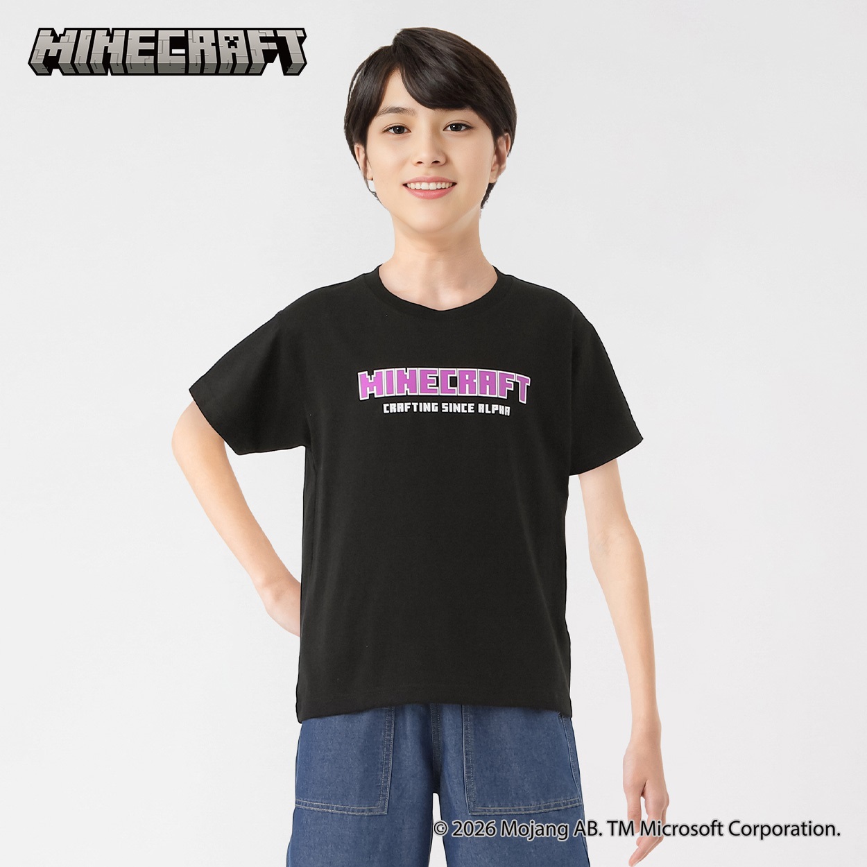 Minecraft(マインクラフト)半袖Tシャツ キッズ 130cm-160cm(ブラック-130cm)