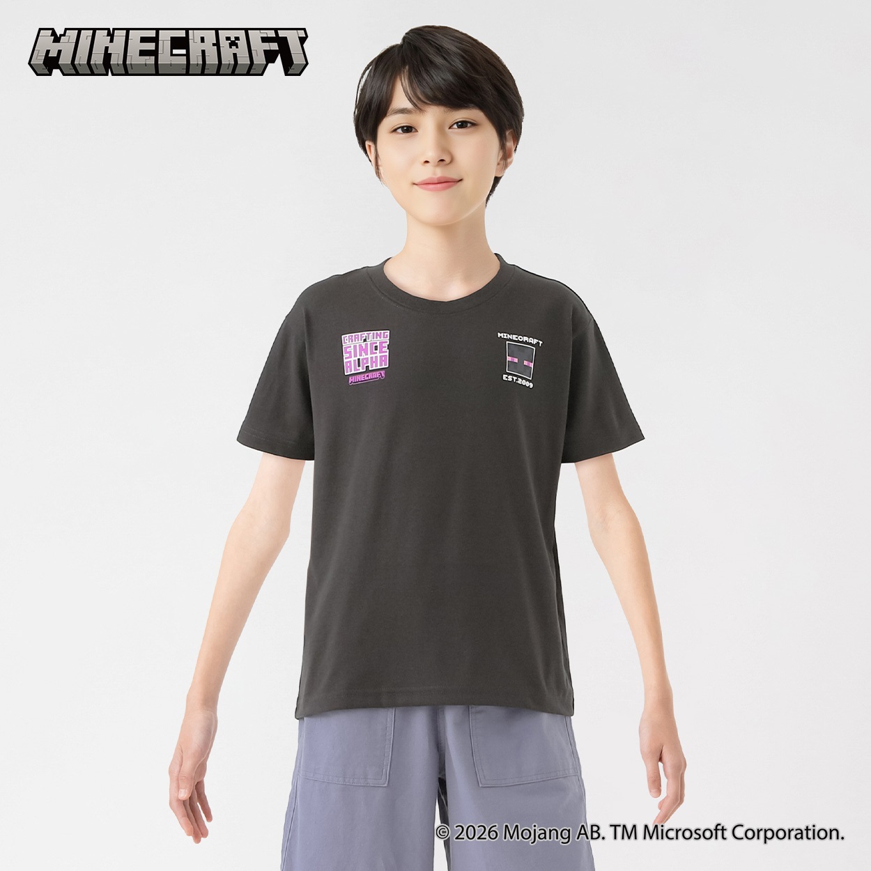 Minecraft(マインクラフト)半袖Tシャツ キッズ 130cm-160cm(スミクロ-140cm)