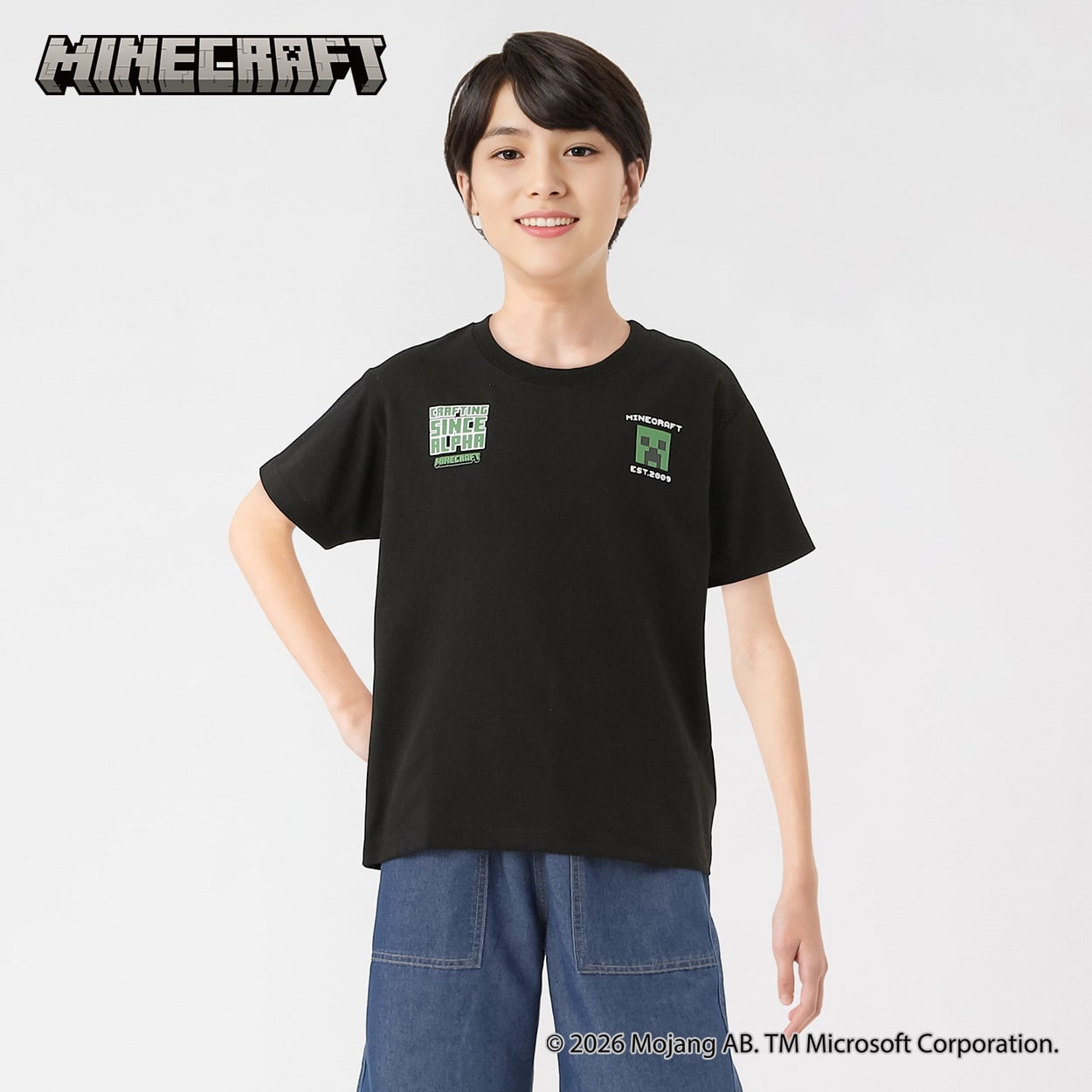 Minecraft(マインクラフト)半袖Tシャツ キッズ 130cm-160cm(ブラック-140cm)