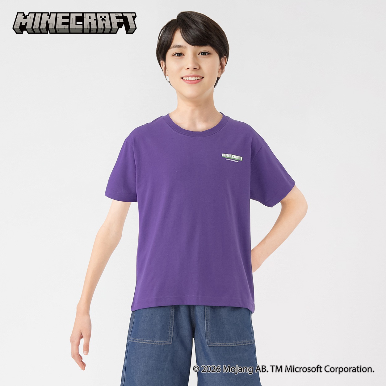 Minecraft(マインクラフト)キューブ柄半袖Tシャツ キッズ 130cm-160cm(パープル-130cm)