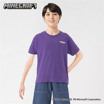 Minecraft(マインクラフト)キューブ柄半袖Tシャツ キッズ 130cm-160cm(パープル-130cm)