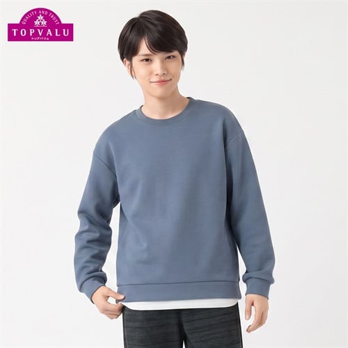 衿よれにくい裾レイヤードトレーナー キッズ 男の子 トップバリュ 130cm-170cm(サックス-130cm)