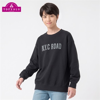 衿よれにくい綿混プリント裏起毛トレーナー キッズ 男の子 トップバリュ(TOPVALU) 130～160cm(ブラック-130cm)