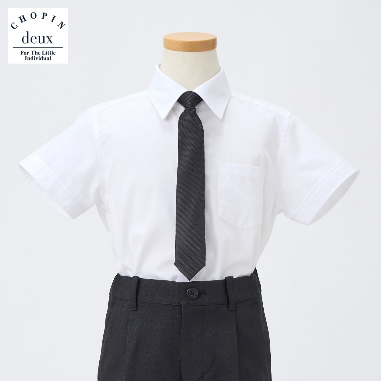 CHOPIN deux(ショパン ドゥ) 半袖タイ付シャツ(小) キッズ 男の子 フォーマル 100cm 110cm 120cm 130cm(ホワイト-100cm)