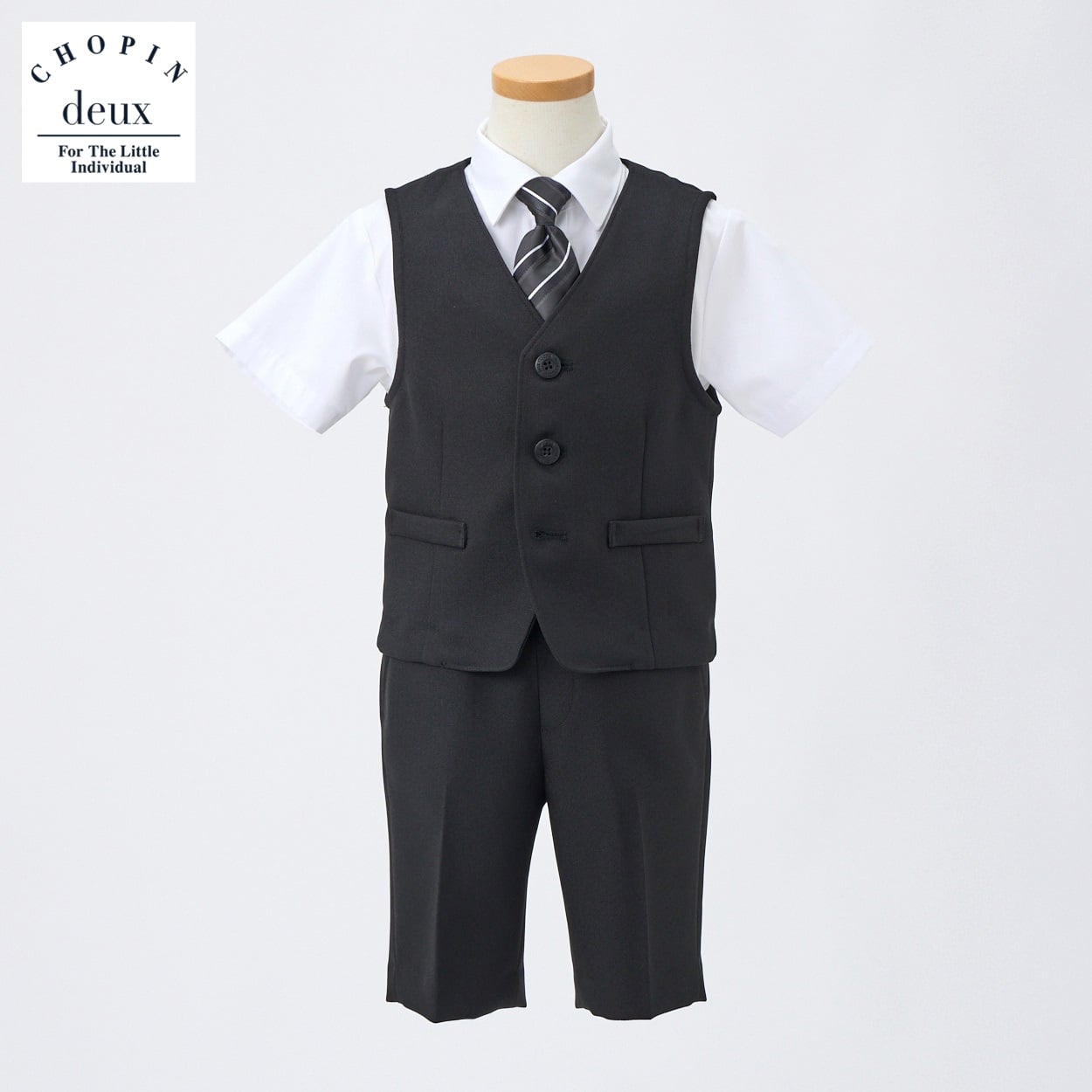 CHOPIN deux(ショパン ドゥ) 半袖ベストスーツ キッズ 男の子 フォーマルスーツ  100cm 110cm 120cm 130cm(ホワイト-100cm)