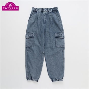 ワイドカーゴジョガーロングパンツ キッズ 男の子 トップバリュ 130cm-170cm(サックス(デニム)-130cm)