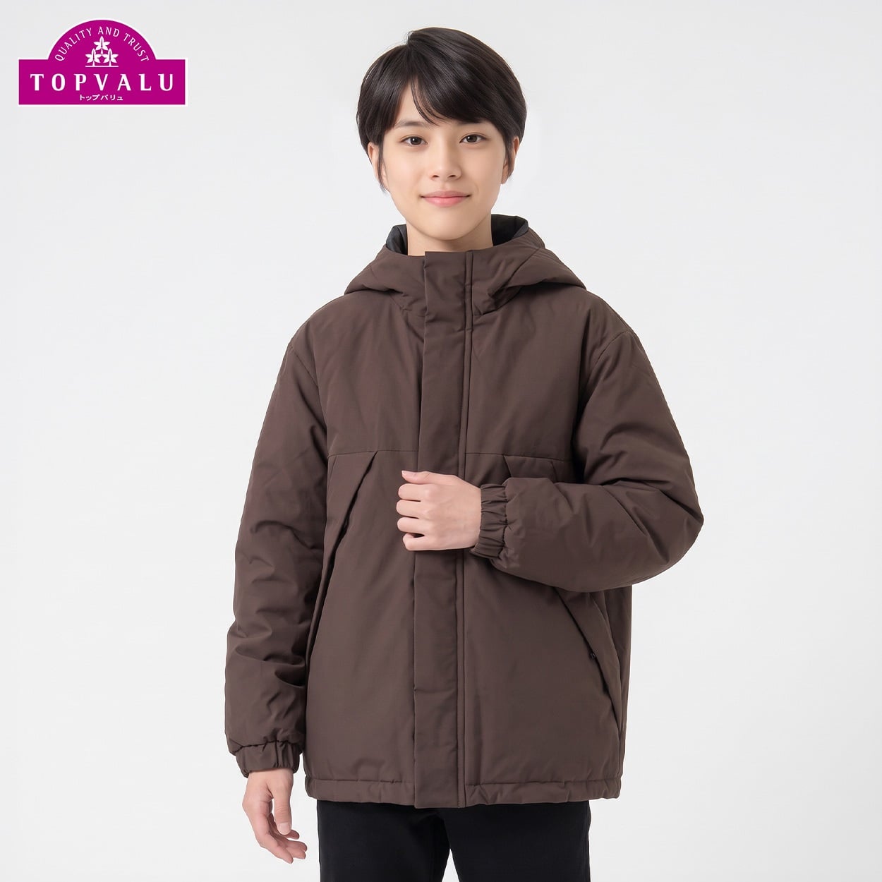 洗えるはっ水中わたジャケット キッズ 男の子 トップバリュ(TOPVALU) 130～160cm(ブラウン-130cm)