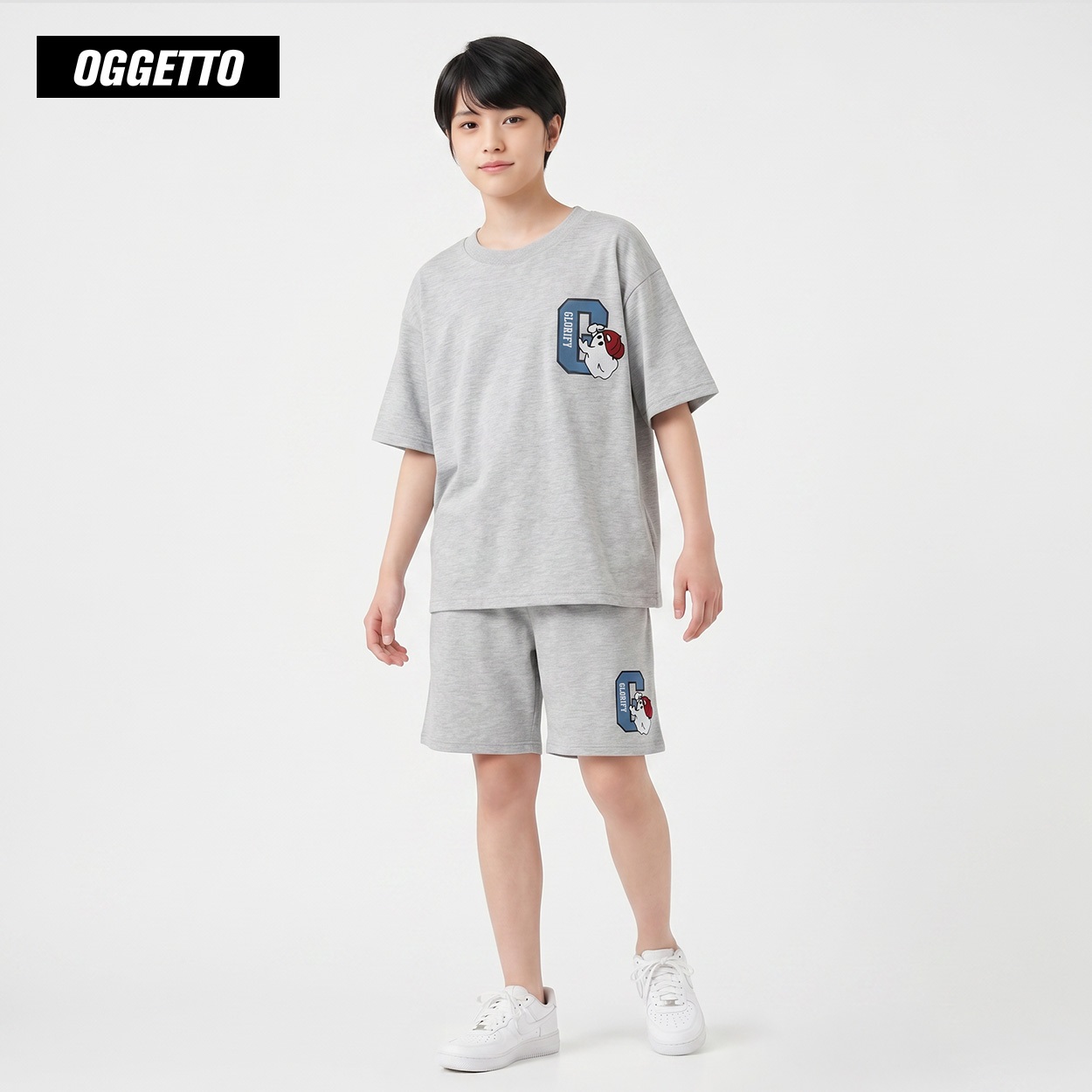 OGGETTO(オジェット) イニシャルオバケセットアップ キッズ 男の子 140cm-170cm(グレー-160cm)