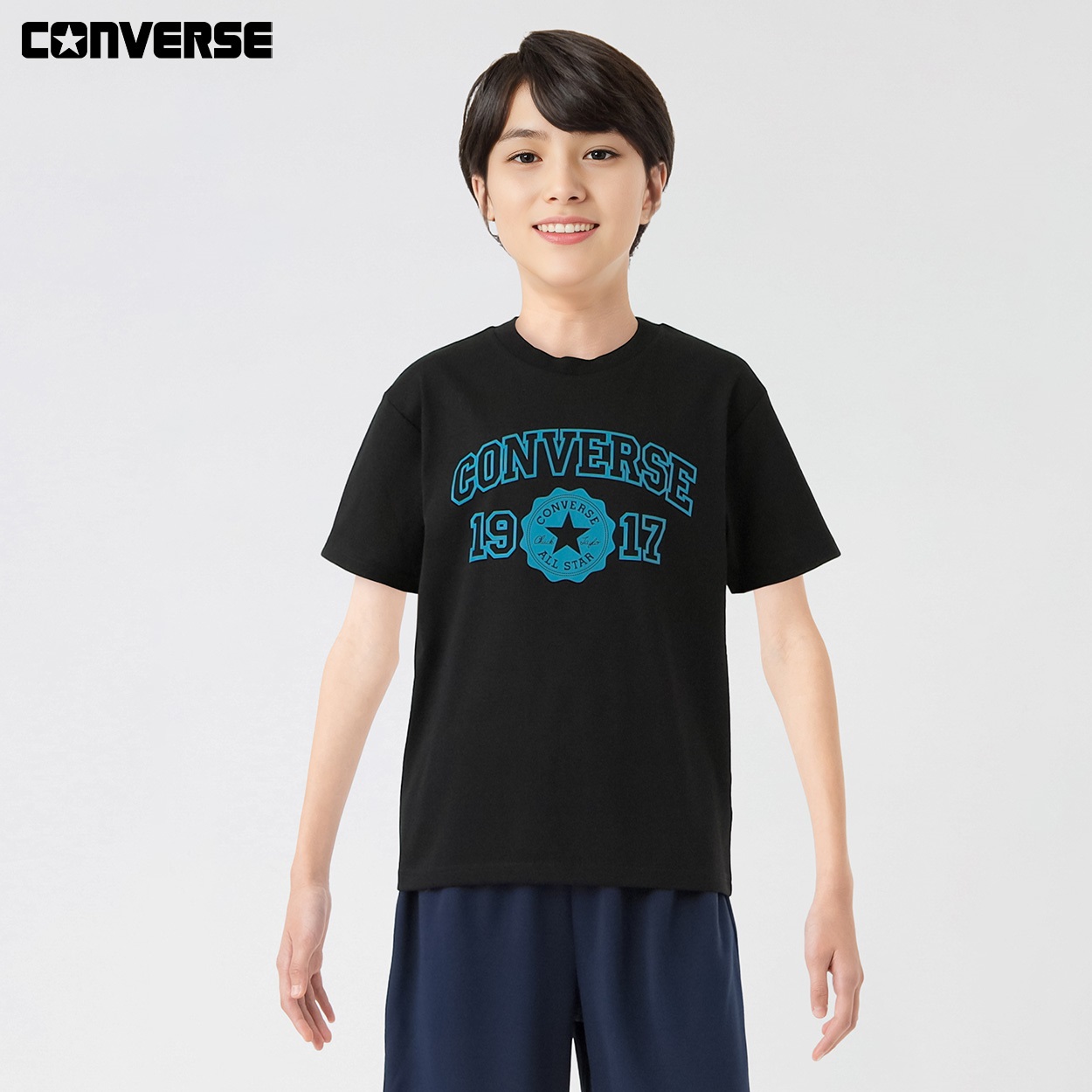 CONVERSE(コンバース) Tシャツ カレッジ キッズ 男の子 130cm-160cm(ブラック-140cm)