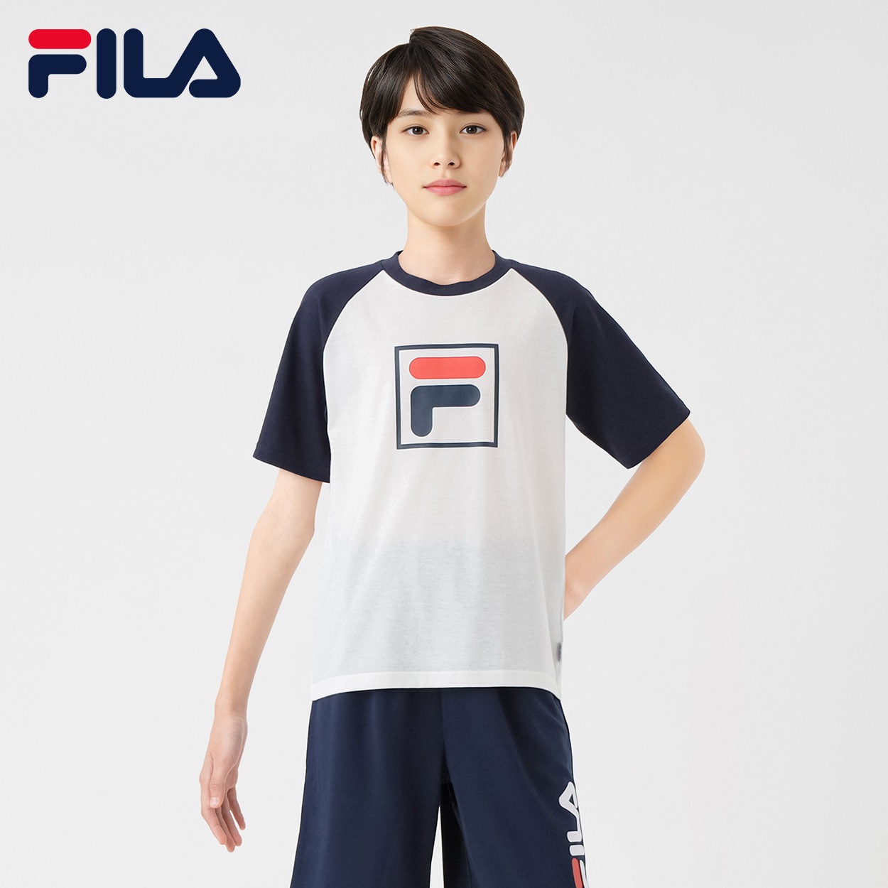 FILA(フィラ) ラグラン配色Tシャツ キッズ 男の子 130cm-160cm(ホワイト-130cm)