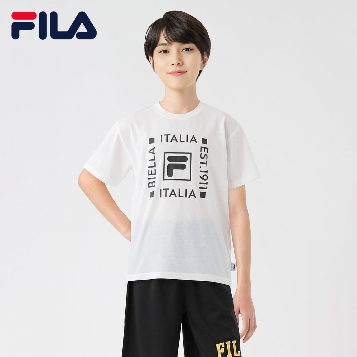 FILA(フィラ) BOXロゴTシャツ キッズ 男の子 130cm-160cm(ホワイト-130cm)