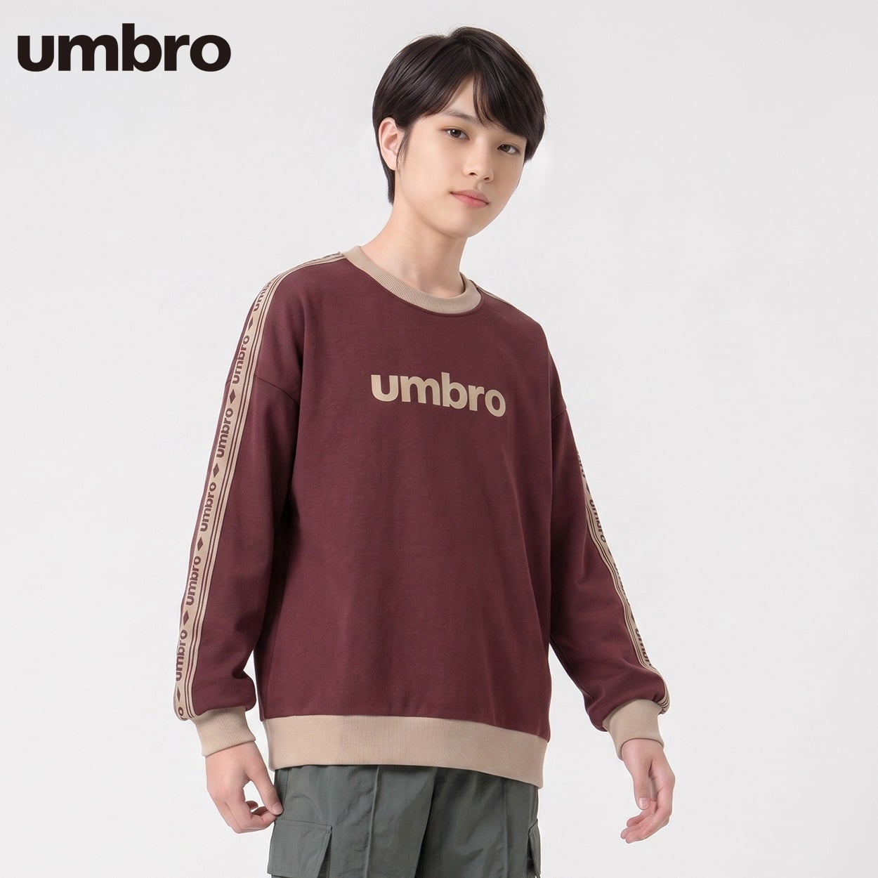 UMBRO(アンブロ) ロゴテープ裏毛トレーナ キッズ 男の子 130cm-160cm(ダークレッド-160cm)