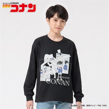 名探偵コナン グラフィック長袖Tシャツ キッズ 男の子 女の子 130cm-160cm(ブラック-130cm)