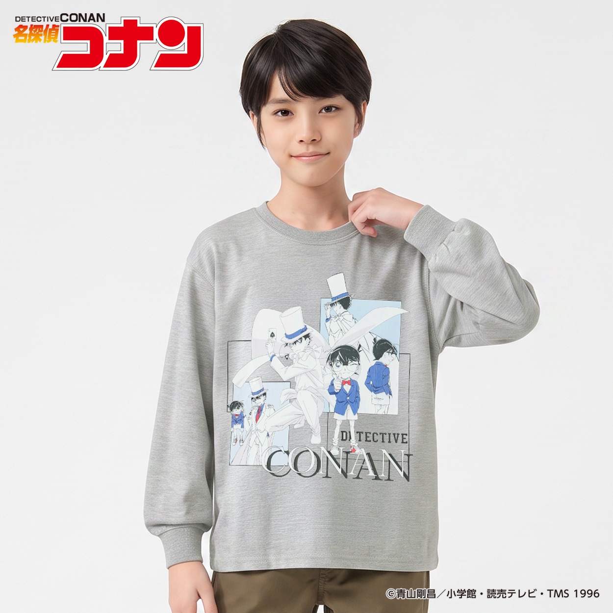 名探偵コナン グラフィック長袖Tシャツ キッズ 男の子 女の子 130cm-160cm(ライトグレー-150cm)