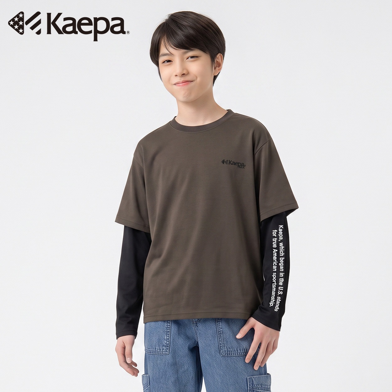 Kaepa(ケイパ) レイヤード長袖Tシャツ キッズ 男の子 130cm-160cm(カーキ-150cm)