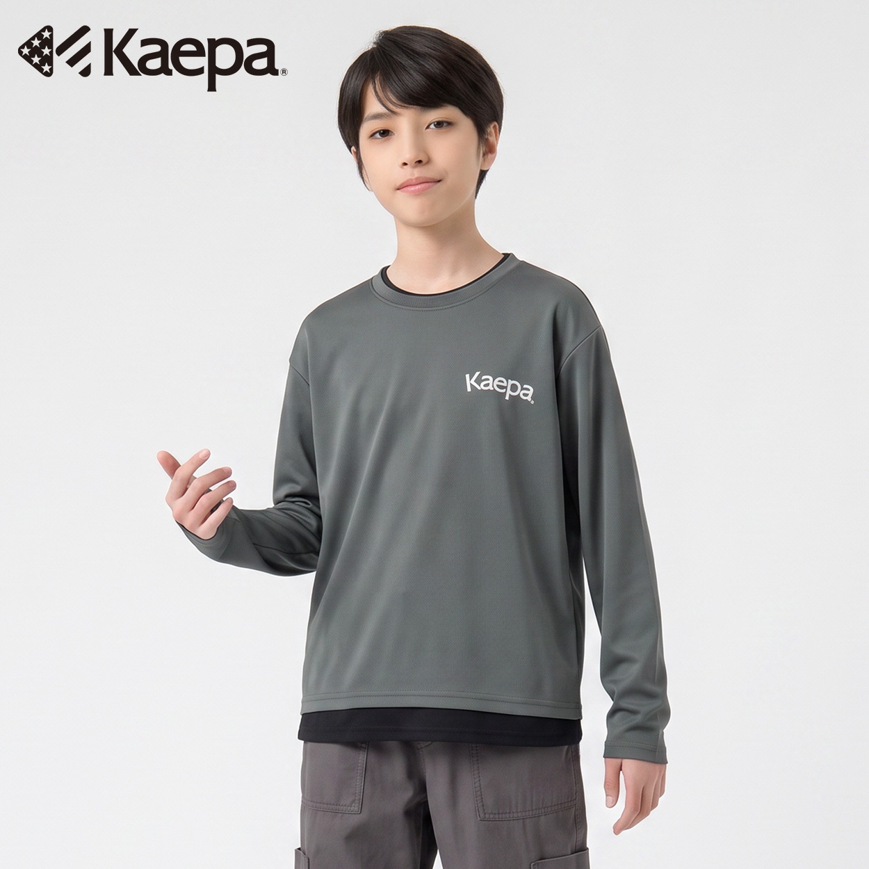 Kaepa(ケイパ) レイヤード長袖Tシャツ キッズ 男の子 130cm-160cm(グレー-140cm)