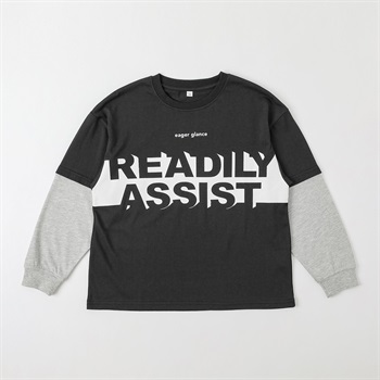 胸プリント重ね着風ロングTシャツ キッズ 男の子 130cm-160cm(ブラック-130cm)