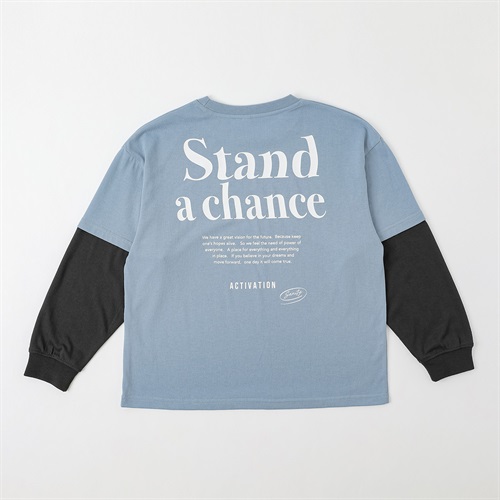 バッグプリント重ね着風ロングTシャツ キッズ 男の子 130cm-160cm