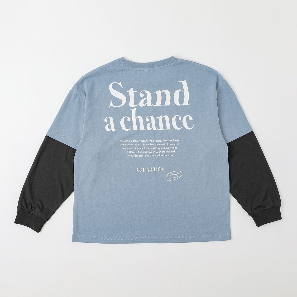 バッグプリント重ね着風ロングTシャツ キッズ 男の子 130cm-160cm(サックス-130cm)