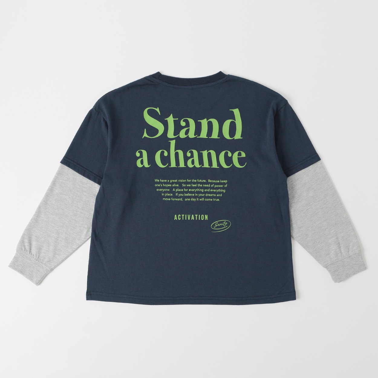 バッグプリント重ね着風ロングTシャツ キッズ 男の子 130cm-160cm(ネイビー-150cm)