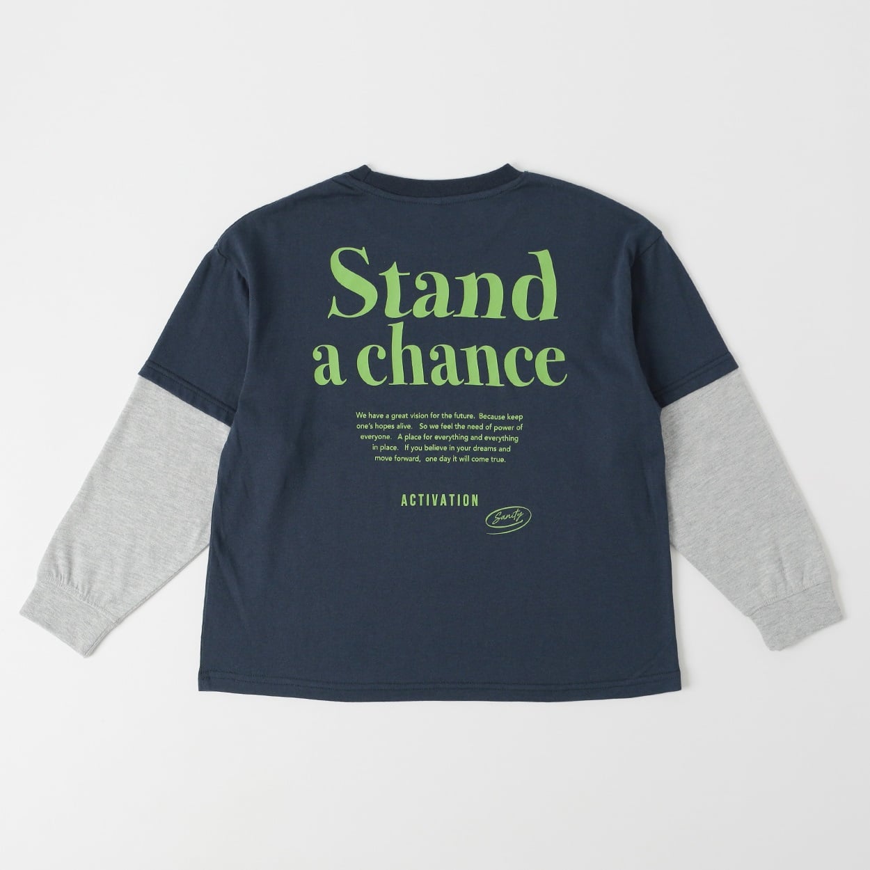 バッグプリント重ね着風ロングTシャツ キッズ 男の子 130cm-160cm(ネイビー-160cm)