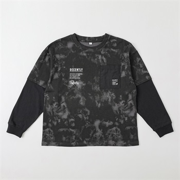 タイダイ総柄重ね着風ロングTシャツ キッズ 男の子 130cm-160cm(ブラック-130cm)