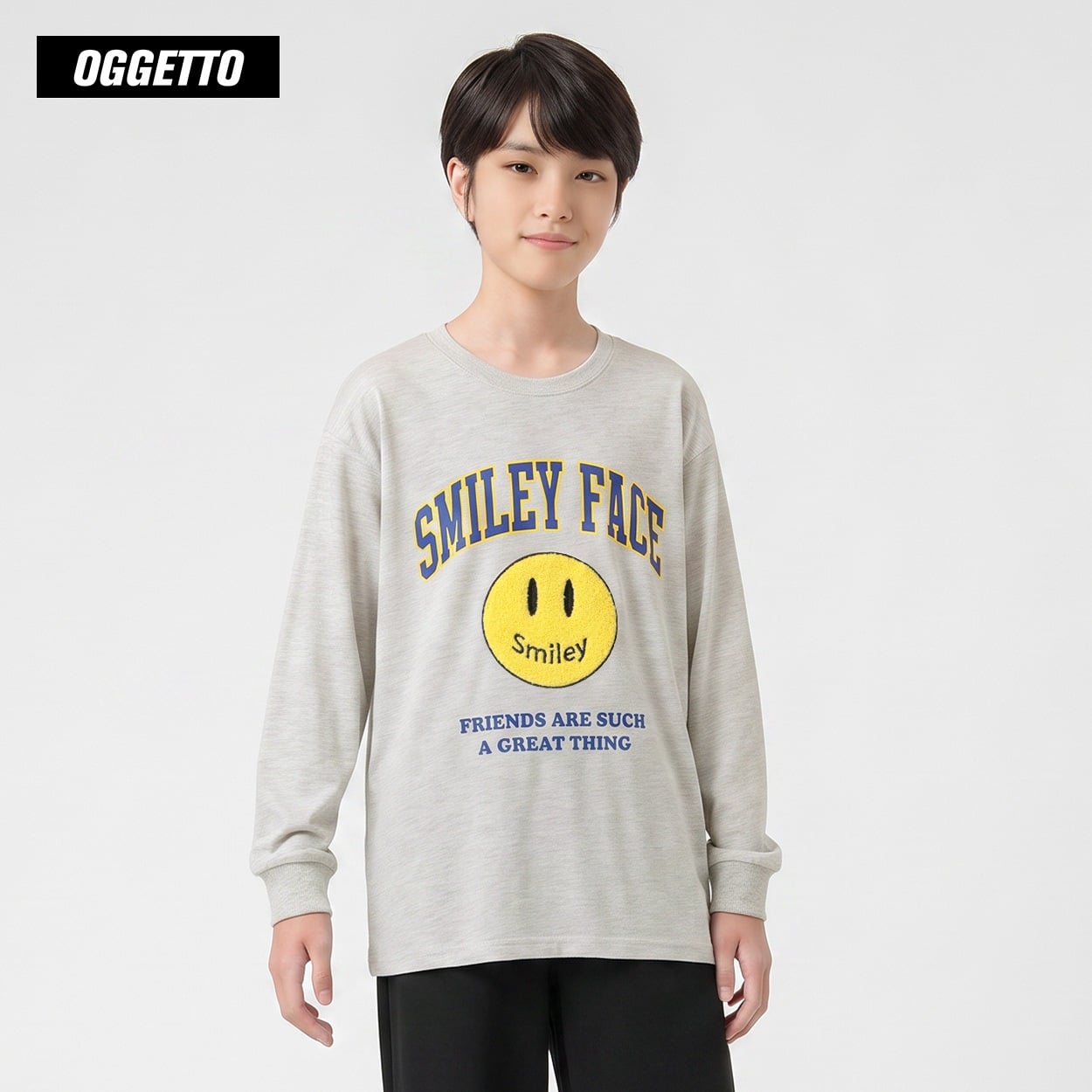OGGETTO(オジェット) スマイリーコラボサガラ長袖Ｔシャツ キッズ 男の子 140cm-170cm(アイボリー-150cm)