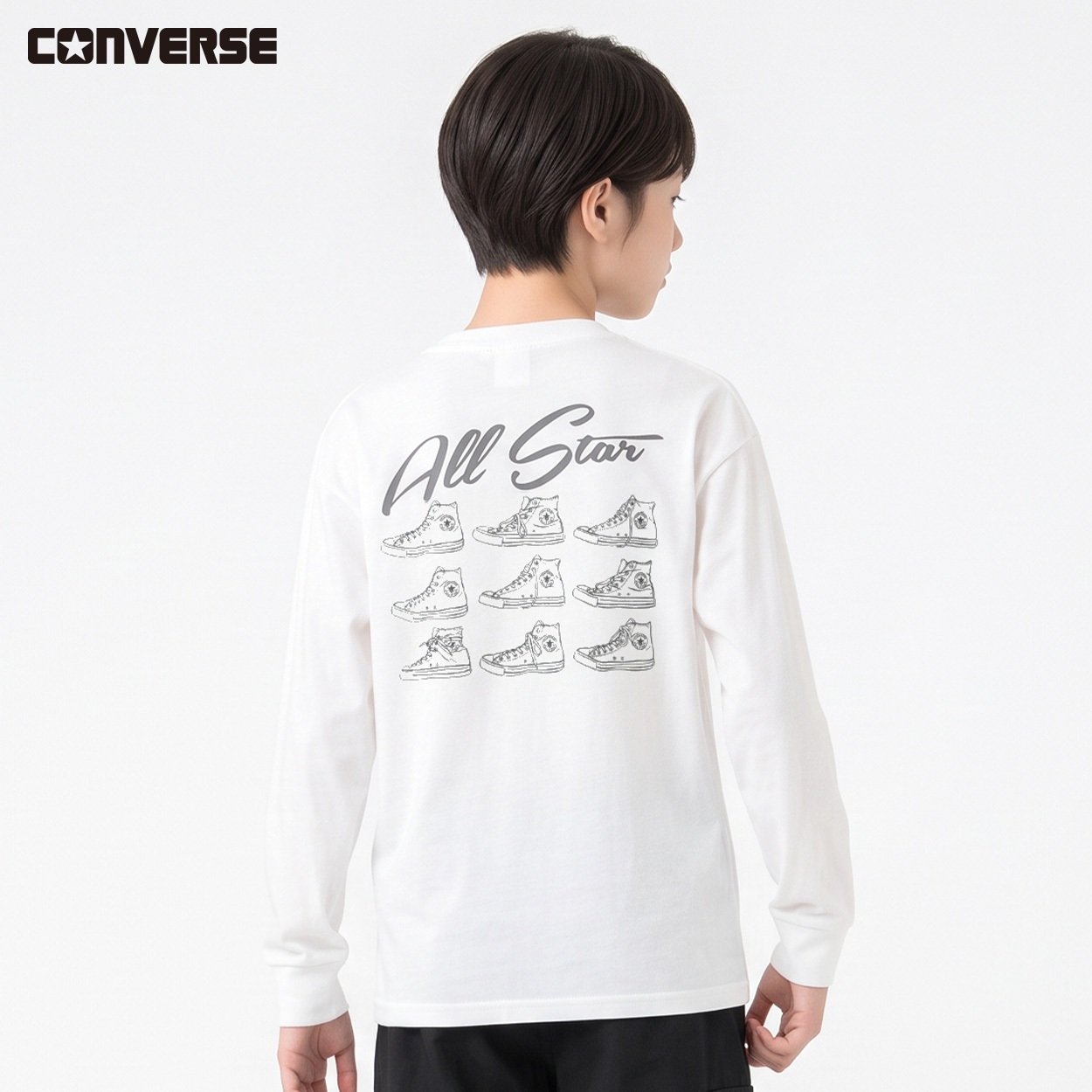 CONVERSE(コンバース) スニーカー長袖Tシャツ キッズ 男の子 130～160cm(ホワイト-130cm)