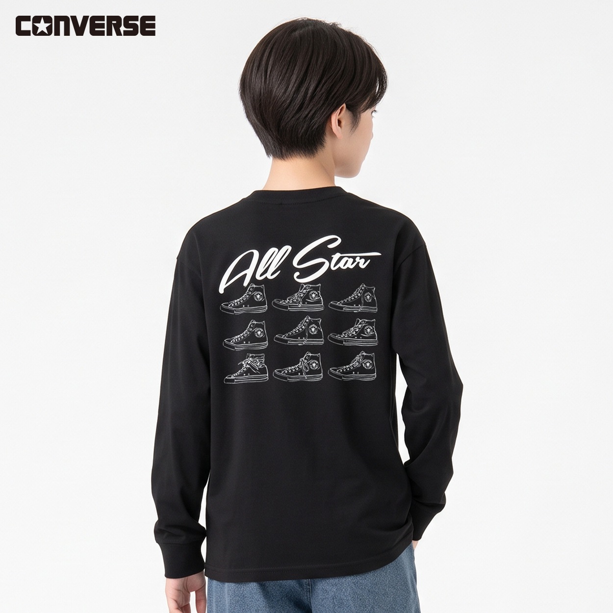 CONVERSE(コンバース) スニーカー長袖Tシャツ キッズ 男の子 130～160cm(ブラック-160cm)