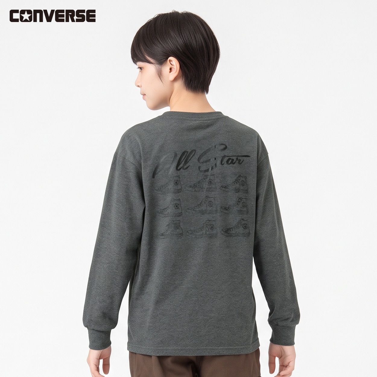 CONVERSE(コンバース) スニーカー長袖Tシャツ キッズ 男の子 130～160cm(チャコールグレー-130cm)