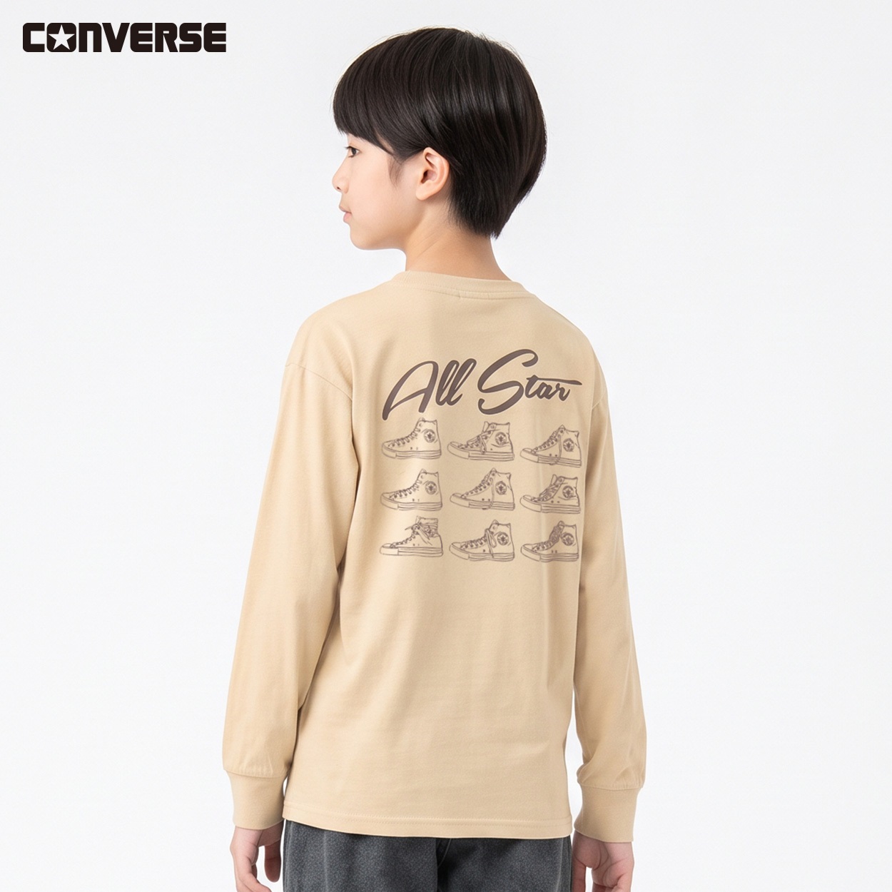 CONVERSE(コンバース) スニーカー長袖Tシャツ キッズ 男の子 130～160cm(ベージュ-150cm)