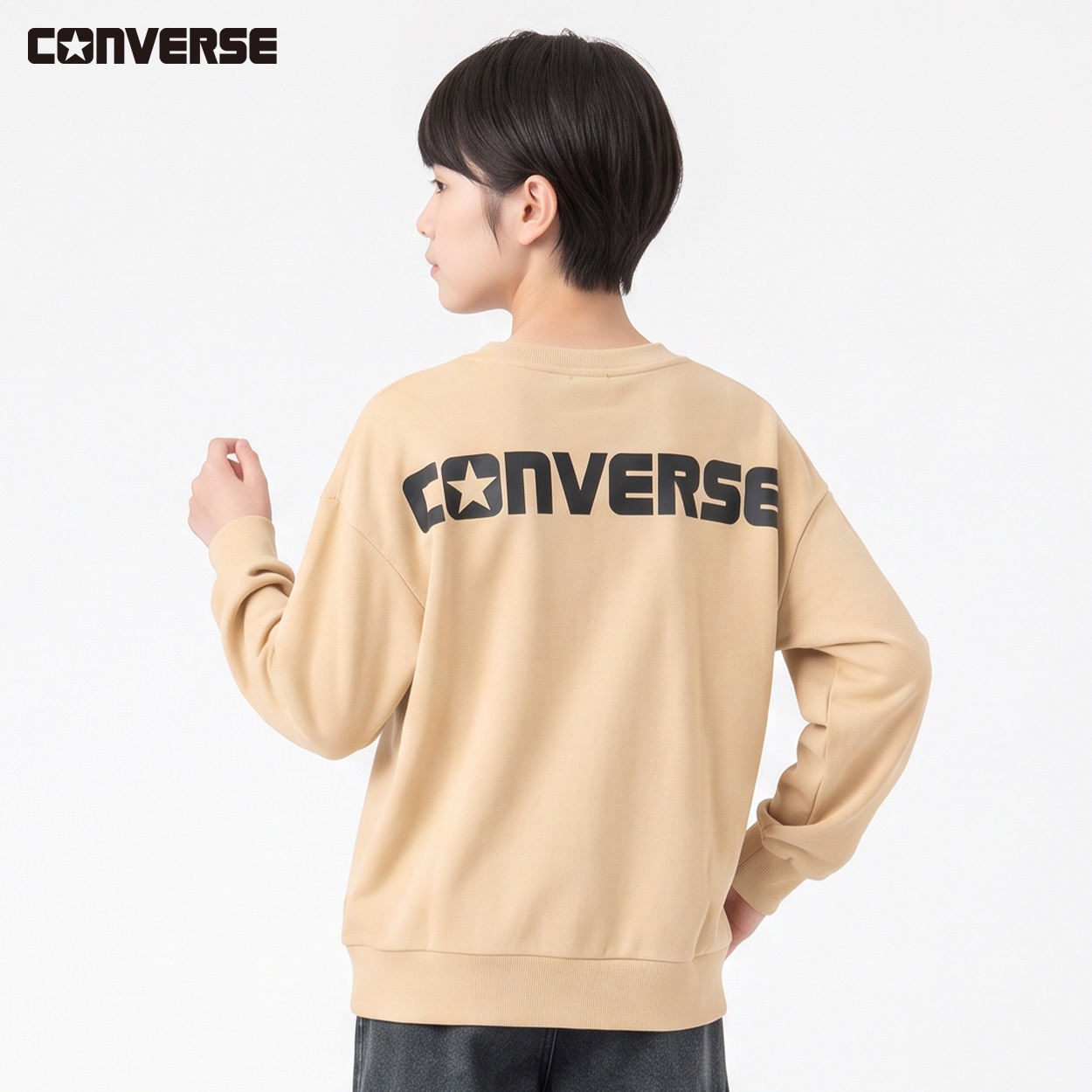 CONVERSE(コンバース) バッグロゴスウェットシャツ キッズ 男の子 130～160cm(ベージュ-140cm)