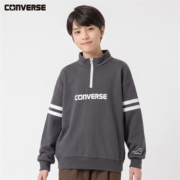 CONVERSE(コンバース) 袖ラインハーフジップ キッズ 男の子 130～160cm(チャコールグレー-130cm)