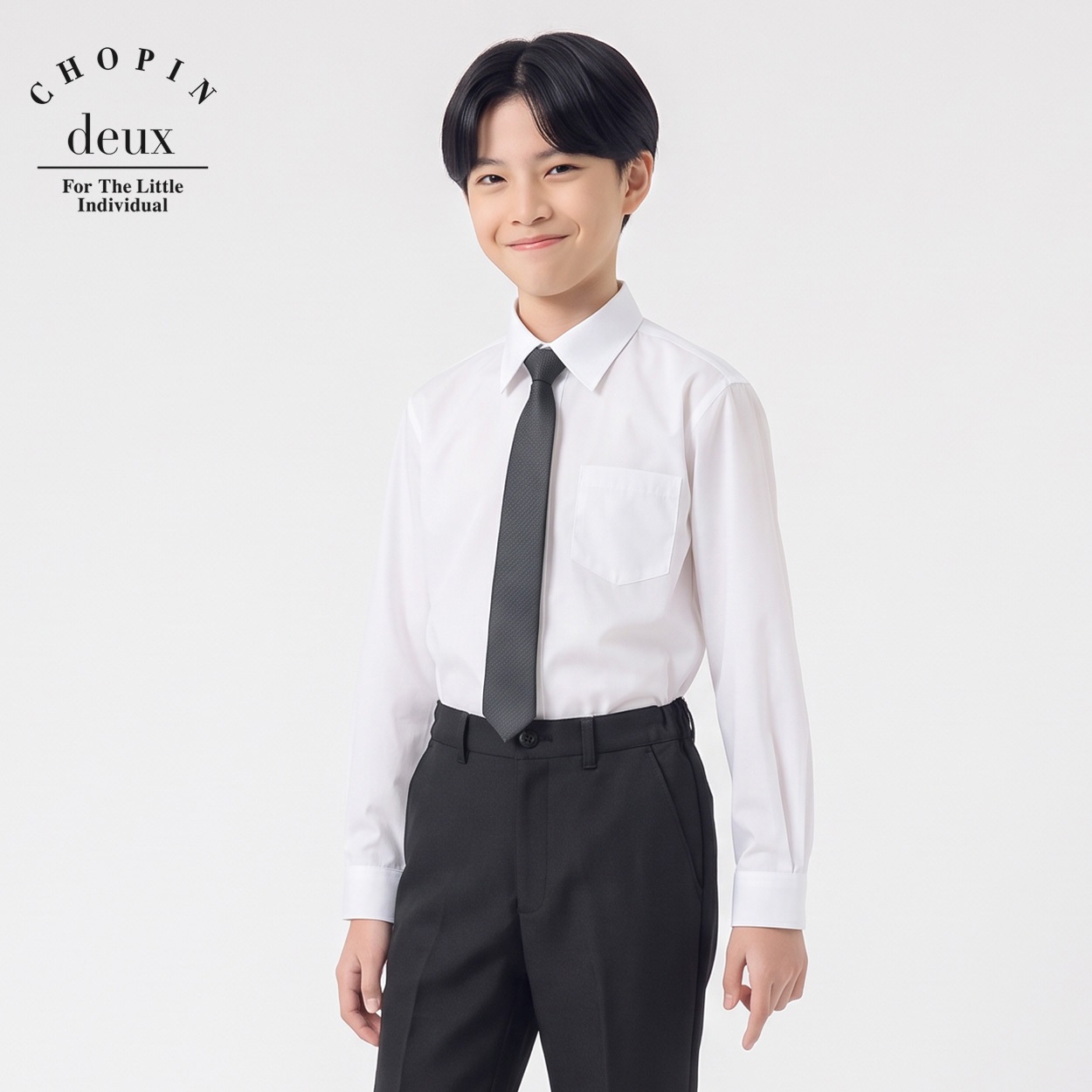ネクタイ付きシャツ キッズ 男の子 100cm-160cm(ホワイト-160cm)