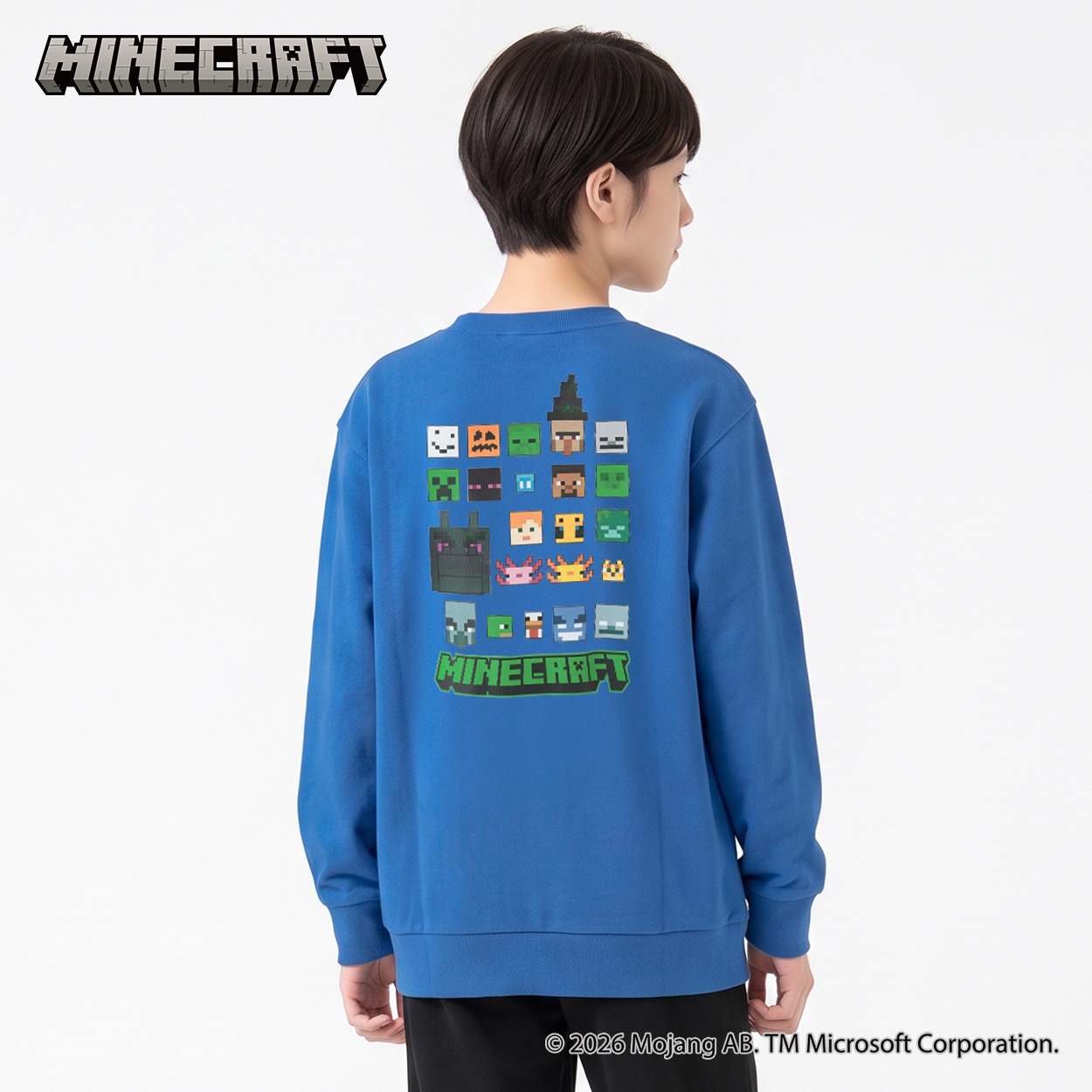 マインクラフト 長袖トレーナー キッズ 男の子 女の子 130cm-160cm(ブルー-140cm)