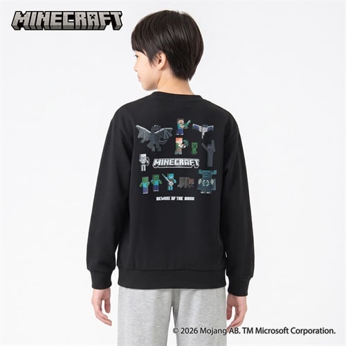 マインクラフト 長袖トレーナー キッズ 男の子 女の子 130cm-160cm(ブラック-130cm)