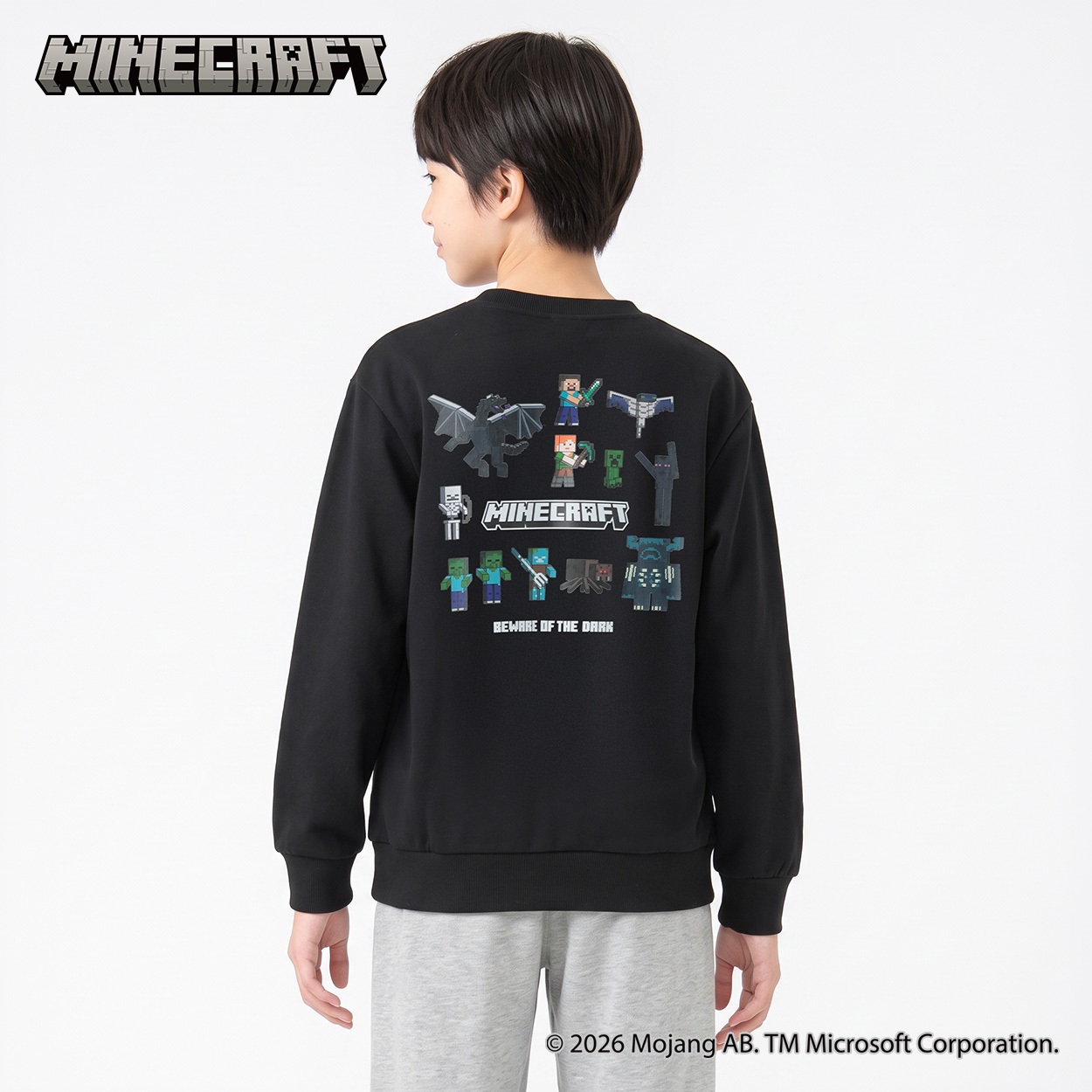 マインクラフト 長袖トレーナー キッズ 男の子 女の子 130cm-160cm(ブラック-160cm)